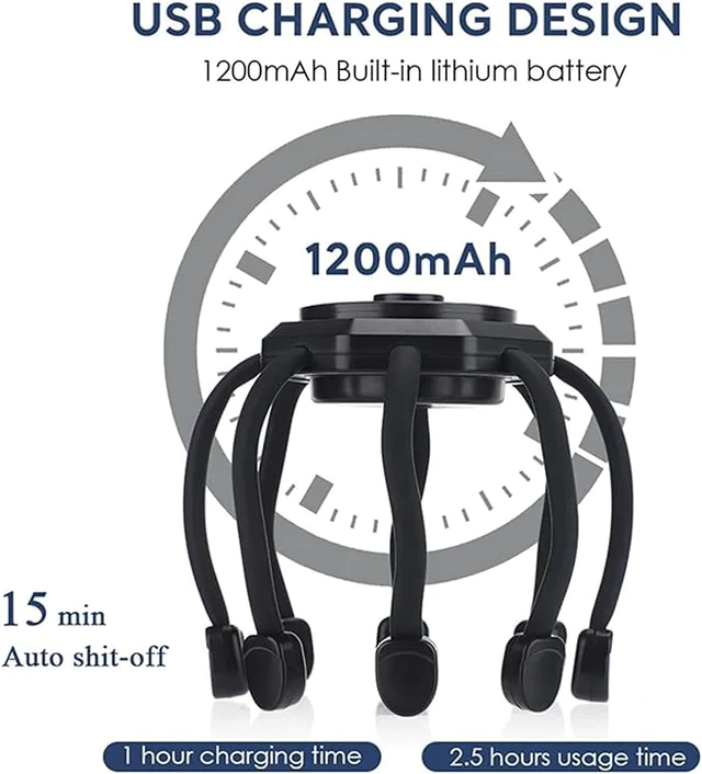 Cordless Electric Scalp & Head Massager– 3 Modes 360° Touch-Button – Portable Stress Relief.