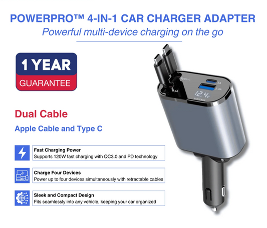 4-in-1 Car Charger Adapter
